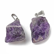 Raw Rough Natural Amethyst Pendants, Nuggets Charms with Stainless Steel Tone 201 Stainless Steel Snap on Bails, 26~28.5x24~27x19~21mm, Hole: 8x3mm(G-M405-02P-07)