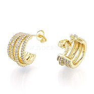 Cubic Zirconia Multi Circle Stud Earrings, Real 18K Gold Plated Brass Half Hoop Earrings for Women, Nickel Free, Clear, 18.5x15x9mm, Pin: 0.8mm(EJEW-N011-110A)