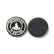 Halloween  Resin Cabochons, with Glitter Powder, Flat Round with Witch Hat Pattern, Black, 29.5x5mm(RESI-G055-05A)