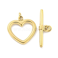 PVD Vacuum Plating 304 Stainless Steel Toggle Clasps, Heart, Real 18K Gold Plated, Heart: 14x13.8x1mm, Hole: 2mm, Bar: 18.8x5x2mm, Hole: 2mm(STAS-L278-005G)