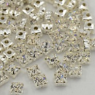Sew on Rhinestone, Multi-strand Links, Grade A Glass Rhinestone, with Brass Prong Settings, Garments Accessories, Square, Silver Color Plated, Crystal, 5.96~6.14x5.96~6.14mm, Hole: 1mm(X-RB-J179-SS28-001)