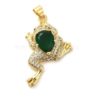 Rack Plating Brass Micro Pave Green Cubic Zirconia Pendants, with Glass, Long-Lasting Plated, Cadmium Free & Lead Free, Forg, Real 18K Gold Plated, 33x20.5x8mm, Hole: 4x3mm(KK-C047-01A-G)