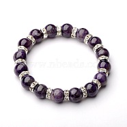 Gemstone Stretch Bracelets, with Silver Color Plated Brass Middle East Rhinestone Beads, Amethyst, 54mm(BJEW-JB01533-05)