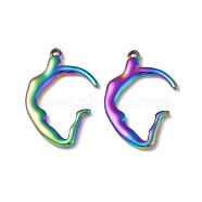 Ion Plating(IP) 304 Stainless Steel Pendants, Rainbow Color, 31x21x3mm, Hole: 1.6mm(STAS-C066-28M)