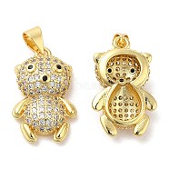 Brass Micro Pave Cubic Zirconia Pendants, Lead Free & Cadmium Free, Bear Charms, Real 18K Gold Plated, 21x13x6mm, Hole: 5.3x3.5mm(KK-M249-06G)