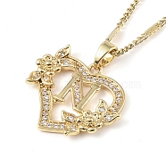 304 Stainless Steel Heart Pendant Necklaces with Cubic Zirconia, Letter Charms, Letter N, 16.54 inch(42cm)(NJEW-H029-01G-N)