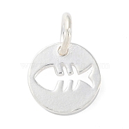 925 Sterling Silver Hollow Fish Charms with Jump Rings, Silver, 10x1mm, Hole: 3.8mm(STER-E071-01S-08)