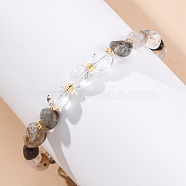 Natural Lodolite Quartz Beaded Bracelets for Women, Nuggets, with 201 Stainless Steel Findings, 7-1/2 inch(19.2cm)(G-P563-07P-11)