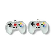 Luminous Transparent Resin Pendants, Game Controller Charms, with Platinum Plated Zinc Alloy Loops, Azure, 20x27.5x5.5mm, Hole: 1.8mm(RESI-O013-01B)