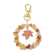 Natural Red Aventurine Chip Pendant Decoration, Alloy Enamel Maple Leaf Pendant Decoration, with Iron Swivel Clasp, 8cm(KEYC-JKC00976-03)