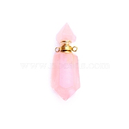 Natural Rose Quartz Perfume Bottle Pendants, Golden, Faceted Bottle Charms, 41x15mm(PW-WG37468-01)