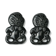 Natural Obsidian Big Pendants, Monkey, 50~51x31~31.5x7~9mm, Hole: 1.6~1.8mm(G-G113-01B)