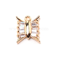 Brass Clear Cubic Zirconia Pendants, Long-Lasting Plated, Bowknot, Real 14K Gold Plated, 14x12x4mm, Hole: 1.2mm(ZIRC-WH0002-19)