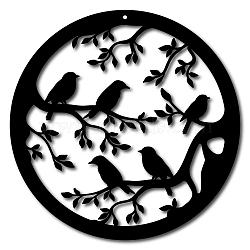 Iron Wall Decorations, with Screws, Flat Round with Bird, Electrophoresis Black, 30cm(HJEW-WH0013-051)