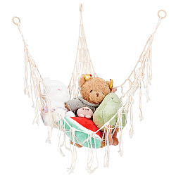 Cotton Macrame Hanging Toy Storage Hammock, Wood Suspension Ring Room Corner Organizer Mesh for Children's Bedroom, Cornsilk, 1350x1000x5.5mm(AJEW-WH0033-72)