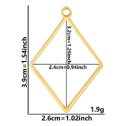 Stainless Steel Open Back Bezel Pendants, For DIY UV Resin, Epoxy Resin, Pressed Flower Jewelry, Golden, Rhombus, 39x26x3mm, Hole: 2.2mm(PW-WGB5BE7-20)