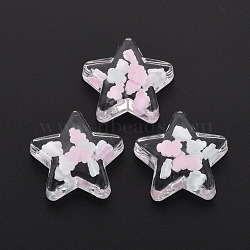 Translucent Acrylic Cabochons, with Polymer Clay, Star, Pink, 24.5x24.5x8.5mm(TACR-N006-46)