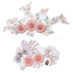 2Pcs 2 Styles 3D Flower Pattern Polyester Embroidered Lace Appliques, Sewing Ornaments, DIY Costume Accessories, Pearl Pink, 250~415x170~180x15~17mm, 1pc/style(DIY-NB0010-99)