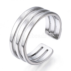 304 Stainless Steel Triple Line Open Cuff Ring, Hollow Chunky Ring for Women, Stainless Steel Color, US Size 7 3/4(17.9mm)(RJEW-N040-19)