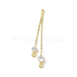 Brass Coreana Chains Tassel Pendants, with Crystal Rhinestone Charms, Golden, 41x5.5x3mm, Hole: 1mm and 1.2mm(KK-P227-08G)