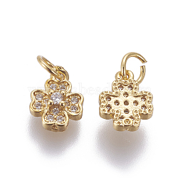 Brass Micro Pave Cubic Zirconia Charms, Flower, Clear, Golden, 10x8x3.5mm, Hole: 3.5mm(ZIRC-E161-04G)