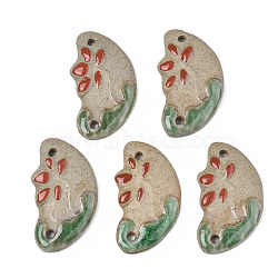 Handmade Porcelain Connector Charms, Famille Rose Style, Moon, Light Green, 50~52x30~31x5~7mm, Hole: 3mm(PORC-N004-122)