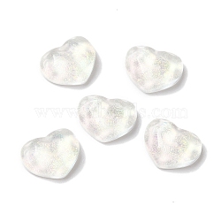 K9 Glass Cabochons, with Glitter Powder, Heart, White, 6.4x8x2.9mm(GGLA-Z003-05B-001JW)