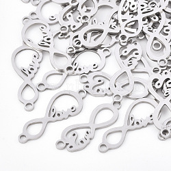 201 Stainless Steel Links connectors, Laser Cut Links, Infinity with Word Love, Stainless Steel Color, 9x25x1mm, Hole: 1.8mm(STAS-T044-72P)