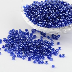 Round Glass Seed Beads, Trans. Colours Lustered, Blue, Size: about 3mm in diameter, hole: 1mm, about 1097pcs/50g(X-SEED-A006-3mm-108)