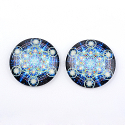 Glass Cabochons, Half Round/Dome, Kaleidoscope Pattern, Sky Blue, 12x4mm(X-GGLA-L012-12mm-03)