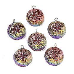 AB Color Resin Pendants, Vegetable Charms with Platinum Plated Iron Loops, Mushroom, 24~25.5x21.5~22x10.5mm, Hole: 2mm(RESI-C051-03C-P)