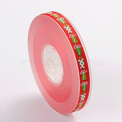 Christmas Theme Polyester Ribbons, Red, 3/8 inch(9mm), about 100yards/roll(91.44m/roll)(SRIB-L031-009-01)