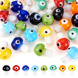 32Pcs 8 Colors Handmade Evil Eye Lampwork Beads, Mushroom Shape, Mixed Color, 16.5~18x11.5~13x11.5~13mm, Hole: 1.6~2mm, 4pcs/color(LAMP-CD0001-20)