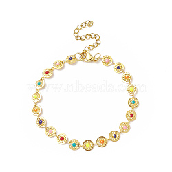 Colorful Enamel Flower Link Chain Bracelet, Stainless Steel Jewelry for Women, Golden, 6-3/4 inch(17cm)(X-BJEW-JB09940)