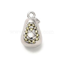 Brass Micro Pave Cubic Zirconia Pendants, Fruit Charms, Rack Plating, Long-Lasting Plated, Lead Free & Cadmium Free, Pear, 13x7.5x7mm, Hole: 1.2mm(KK-L229-001P-09)