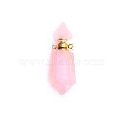 Natural Rose Quartz Perfume Bottle Pendants, Golden, Faceted Bottle Charms, 41x15mm(PW-WG37468-01)