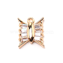 Brass Clear Cubic Zirconia Pendants, Long-Lasting Plated, Bowknot, Real 14K Gold Plated, 14x12x4mm, Hole: 1.2mm(ZIRC-WH0002-19)