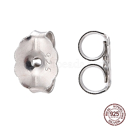 Rhodium Plated Sterling Silver Ear Nuts, Platinum, 5x6x3mm, Hole: 0.7mm(X-STER-E041-11B)