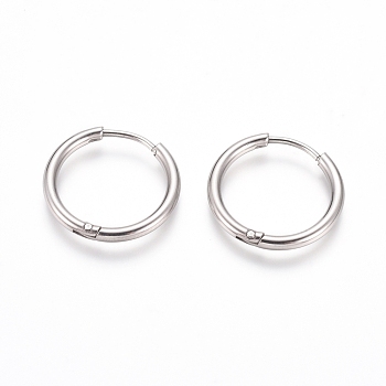 202 Stainless Steel Huggie Hoop Earrings, Hypoallergenic Earrings, with 316 Surgical Stainless Steel Pin, Stainless Steel Color, 12 Gauge, 18~19x2mm, Pin: 1mm