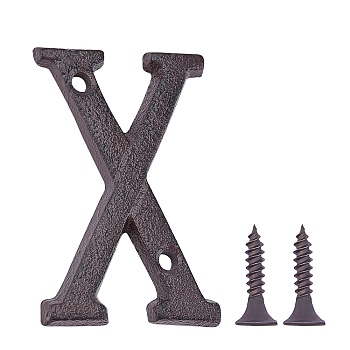 Iron Home Address Number, with 2pcs Screw, Letter.X, 75x50x5mm, Hole: 5.2mm