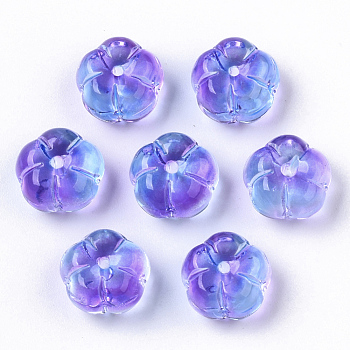 Two Tone Transparent Spray Painted Glass Beads, Flower, Medium Purple, 10x10x6.5mm, Hole: 0.9mm