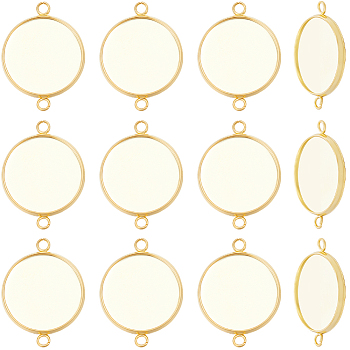 30Pcs 304 Stainless Steel Cabochon Connector Settings, Plain Edge Bezel Cups, Flat Round, Real 18K Gold Plated, Tray: 20mm, 31.5x22x2mm, Hole: 2.4~3mm