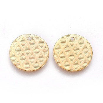 Ion Plating(IP) 304 Stainless Steel Charms, Textured, Flat Round with Grid Pattern, Golden, 15x1mm, Hole: 1.2mm