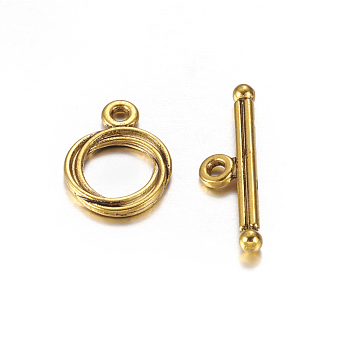 Tibetan Style Toggle Clasps, Antique Golden, Lead Free & Nickel Free & Cadmium Free, Ring: 13mm wide, 17mm long, Bar: 3mm wide, 24mm long, hole: 2mm