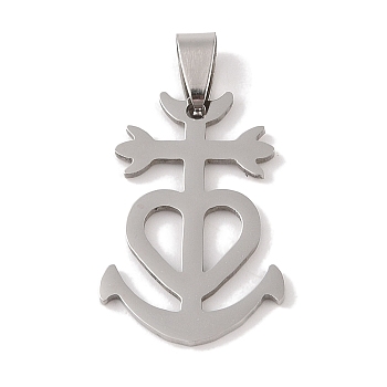201 Stainless Steel Pendants, Camargue Cross Charm, Stainless Steel Color, 30x20x1.5mm, Hole: 4x7mm