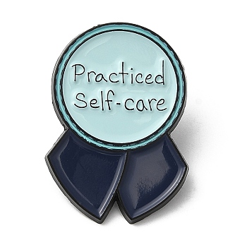Word Practiced Self-care Dopamine Color Series Medal Enamel Pin, Electrophoresis Black Zinc Alloy Brooch for Backpack Clothes, Pale Turquoise, 30x21x1.5mm