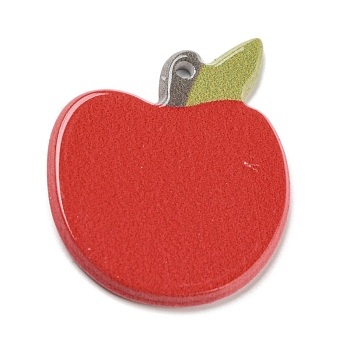 Study Style Opaque Acrylic Sided Pendants, Apple, Red, 32x26x2.4mm, Hole: 2.2mm