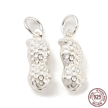 925 Sterling Silver Pendants, with Jump Rings, Peanut Charms, Silver, 13x5x4mm, Hole: 4mm