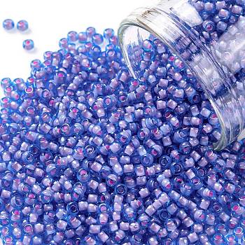 TOHO Round Seed Beads, Japanese Seed Beads, (938) Inside Color Aqua/Pink Lined, 11/0, 2.2mm, Hole: 0.8mm, about 1103pcs/10g