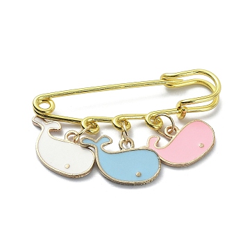 Whale Alloy Enamel Charms Safety Pin Brooch, Golden Iron Kilt Pin for Waist Pants Tightener Women, Colorful, 30.5mm